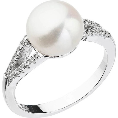 Evolution Group Nežný prsteň s bielou riečnou perlou a zirkónmi 25003.1