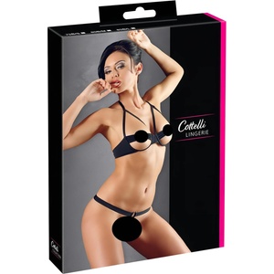 Cottelli Collection - комплект сутиен с метални халки - черен - 85B/L