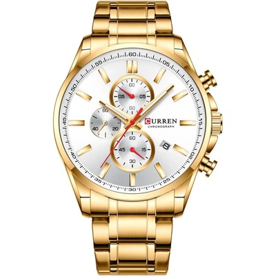 Curren Мъжки часовник Curren Yeasty , Неръждаема стомана, Хронограф, Златист / Бял (CURREN-8368-GOLD-WHITE)