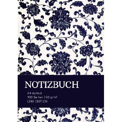 Notizbuch A4 dotted - 100 Seiten Soft Cover - floral blau - FSC Papier | Notebook A4 dotted, Bullet Journal A4