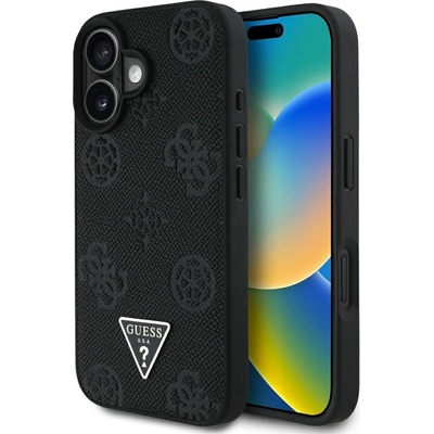 GUESS Grained Hot Stamp Peony Triangle Logo MagSafe Case за iPhone 16 - черен (3666339427528)