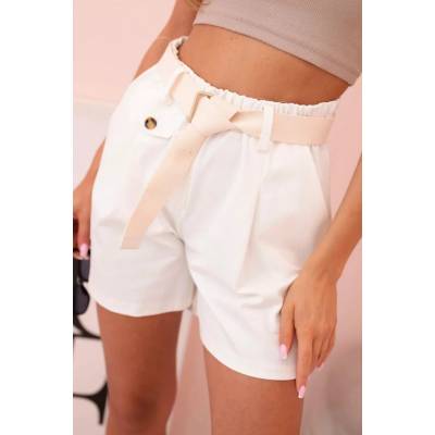 Kesi šortky ART53000 s vysokým pasem a páskem smetanová
