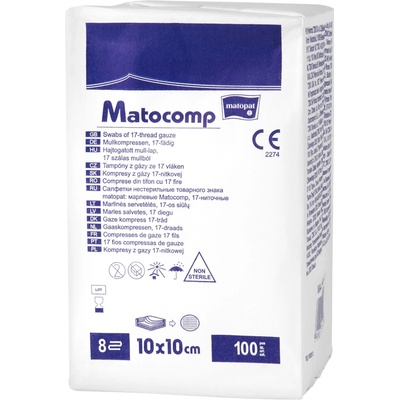 Matocomp komprese z gázy 10 x 10cm 100 ks
