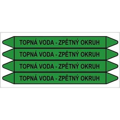 Značení potrubí, topná voda - zpětný okruh,4 ks, 250 × 26 mm PZ 008943
