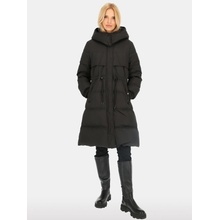 Perso Woman's Women's long real down jacket decorated with strings black color čierna