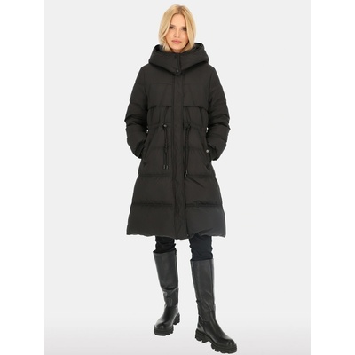 Perso Woman's Women's long real down jacket decorated with strings black color čierna