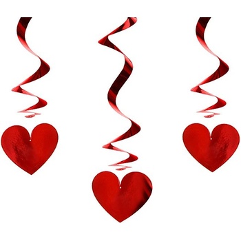 PartyDeco Висящи Сърца, Червени - (1 пакет / 3 бр. )