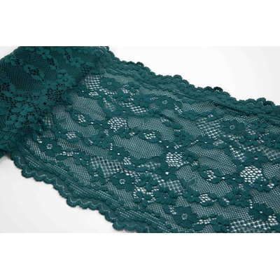 Elastická čipka, vsadka - tmavá zelená - šírka 17 cm