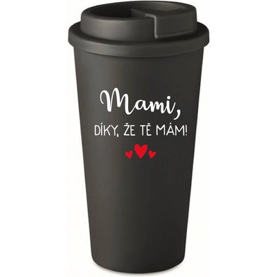 Giftela MAMI, DÍKY, ŽE TĚ MÁM! černý termohrnek 475 ml