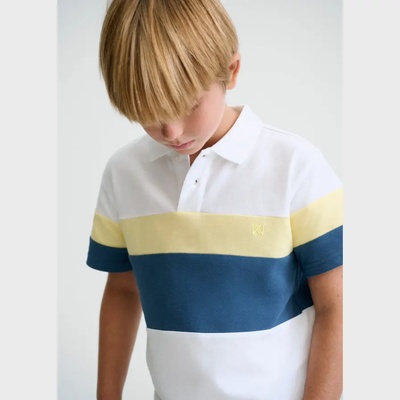 MAYORAL Бяла поло тениска къс ръкав blocking в синьо и жълто за момче Mayoral