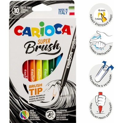 Carioca Brush fixy se štětcovým hrotem, 10 ks, mix barev