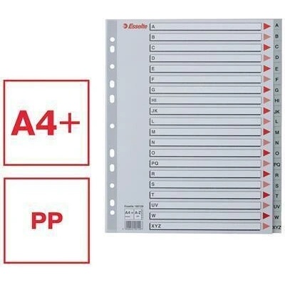 Farebné registre, šedá, A4 Maxi, plast, AZ, ESSELTE
