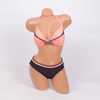 Image 1 of Бански в коралово и черно с лъскави ленти - чашка c