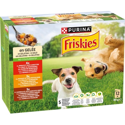 Friskies Adult hovädzie, kura, jahňacie v želé 12 × 85 g