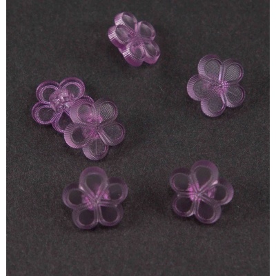 Detský gombík - svetlo fialová kvietka - transparentná - priemer 1,3 cm