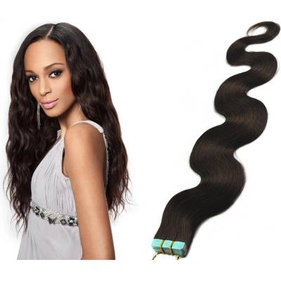 Vlnité vlasy pro metodu Pu Extension / Tape Hair / Tape IN 60cm přírodní černé