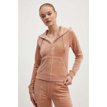 Juicy Couture Кадифен суичър Juicy Couture ROBERTSON GOLD в бежово с качулка с изчистен дизайн JCAP176G (JCAP176G.681)