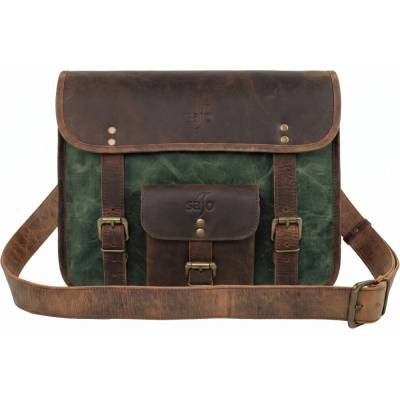 Crossbody brašna z hovězí kůže AŠVINI zelená s nastavitelným popruhem zapínání na sponu