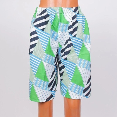 Мъжки шорти с шарен десен в зелено, синьо и бяло