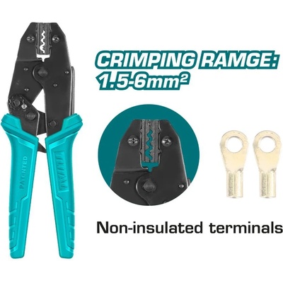 TOTAL Клещи за кримпване на неизолирани кабелни обувки TOTAL, Industrial, 180 мм, 1.5 - 6.0 мм2 (TL IND THCPL1506)