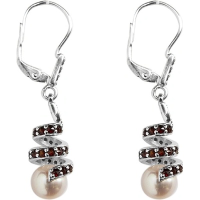 Český granát náušnice stříbrné s perlou 131366