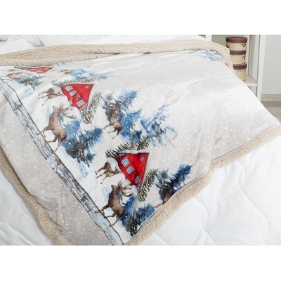 B.E.S. Petrovice deka s beránkem mikroflanel Aspen dárkové balení zasněžené domečky s jelenem 130x160 – Zboží Mobilmania