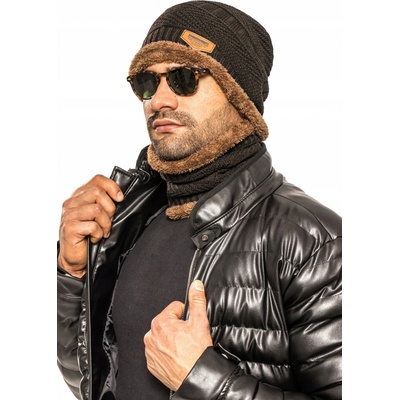 Fashionweek pánská souprava čepice + komín s kožešinou BE01 Mocca