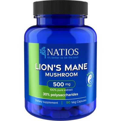 Natios Lion's Mane Extract, 500 mg, 30% polysaccharides, 90 veganských kapslí