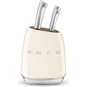 Smeg Комплект ножове със стойка smeg kbsf02cr, 7 части, Слотове от акациево дърво, Немска неръждаема стомана, Крема (kbsf02cr)