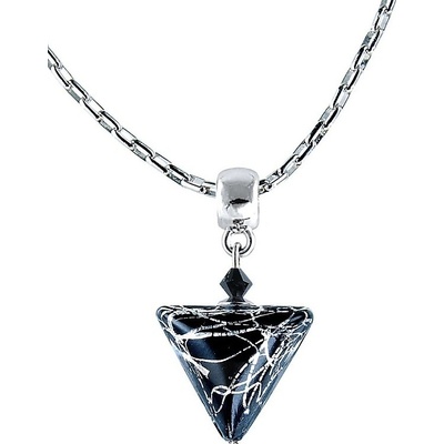 Lampglas Elegantný náhrdelník black marble triangle s rýdzim striebrom v perle NTA2
