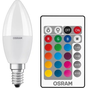Osram LED žiarovka sviečka RGBW, 5,5 W, 470 lm, teplá biela, RGB, E14 LED STAR+ CL B RGBWFR 40 DIM REM CO