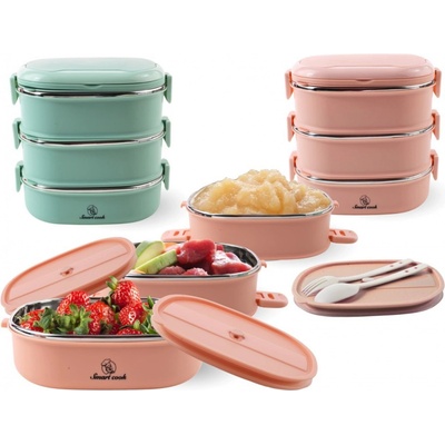 Smartcook Jídlonosič 3 patra + plastová lžíce a vidlička