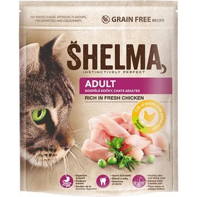 SHELMA Adult Fresh Chicken GRAIN FREE - пълноценна храна за котки, БЕЗ ЗЪРНО, богата на прясно пилешко месо с 71% протеин от животински произход - 0, 750 кг - 40527