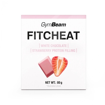 GymBeam Протеинов Шоколад Fitcheat 80 g бял шоколад с ягоди