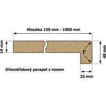 TOPSET Vnitřní parapet dřevotříska s nosem 200x200 mm