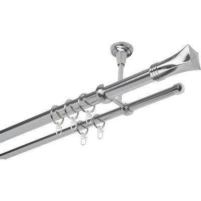 OK-GarnýžeCZ Garnýž kovová dvouřadá 25/16mm Swing nerez 420 cm do stropu / kroužky s háčkem