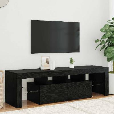 vidaXL ТВ шкаф с LED осветление, черен дъб, 140x36, 5x40 см, инженерно дърво (862030)