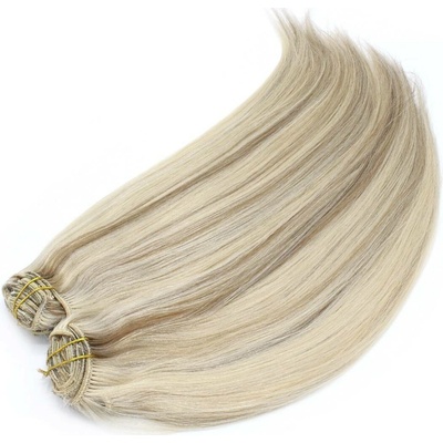 Clip in maxi set 43cm pravé lidské vlasy REMY platina/světle hnědá
