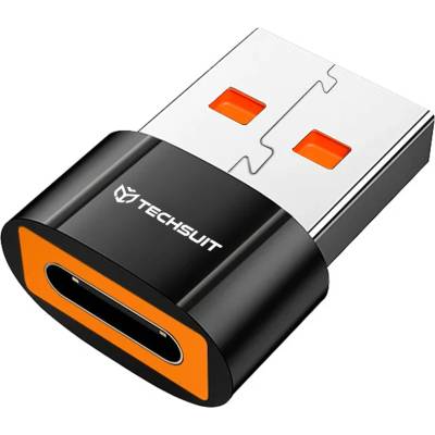 Techsuit - Премиум OTG адаптер HyperPort (A7) - Type-C към USB 3.0, 5Gbps, 10A, конвертор за телефон - черен / оранжев