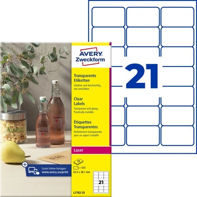 Avery Zweckform L7782-25 Čiré etikety 63,5x38,1 mm 525 ks