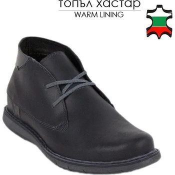Image 1 of Български обувки Мъжки боти от естествена кожа в черно с топъл хастар 20554