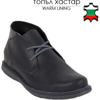 Български обувки Мъжки боти от естествена кожа в черно с топъл хастар 20554