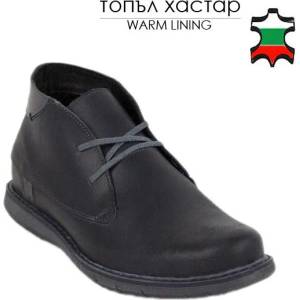 Български обувки Мъжки боти от естествена кожа в черно с топъл хастар 20554