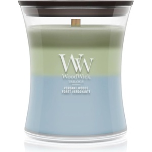 WoodWick Trilogy Verdant Woods ароматна свещ с дървен фитил 275 гр