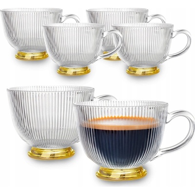 Altom Design Skleněné šálky na kávu se zlatou nohou sklenice 6 x 430 ml