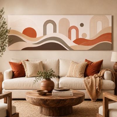 Obraz na plátně - Boho horizont FeelHappy.cz Rozměr obrazu (Šířka x Výška): 300 x 100 cm
