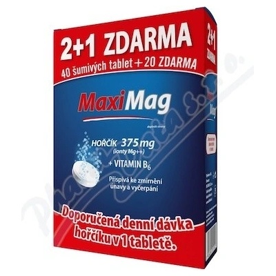 MaxiMag Hořčík+B6 šumivé tabliet 2+1 ZDARMA 3x20 tabliet