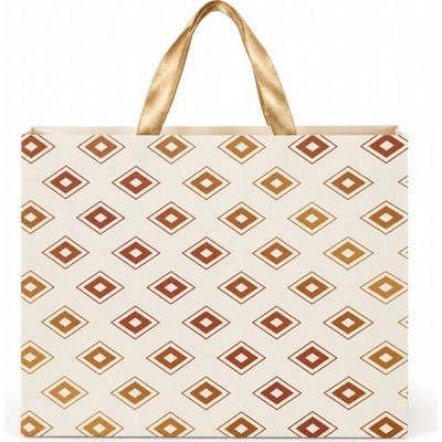 žiadna značka Darčeková papierová taška L 26 × 32 × 12 cm, zlaté geometrické vzory – MIX 163