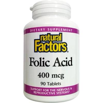 Natural Factors Folic Acid, 400 mcg, 90 таблетки, Natural Factors