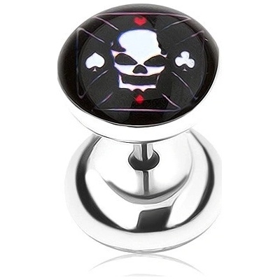 Šperky eshop falešný plug do ucha z oceli motiv lebky s překříženými pásy PC05.39